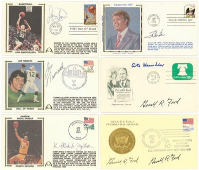 1970-1990s Political & Multi-Sports Signed First Day Cover Collection With Carter, Ford, Namath, Jabbar & More (22) (Beckett PreCert)
